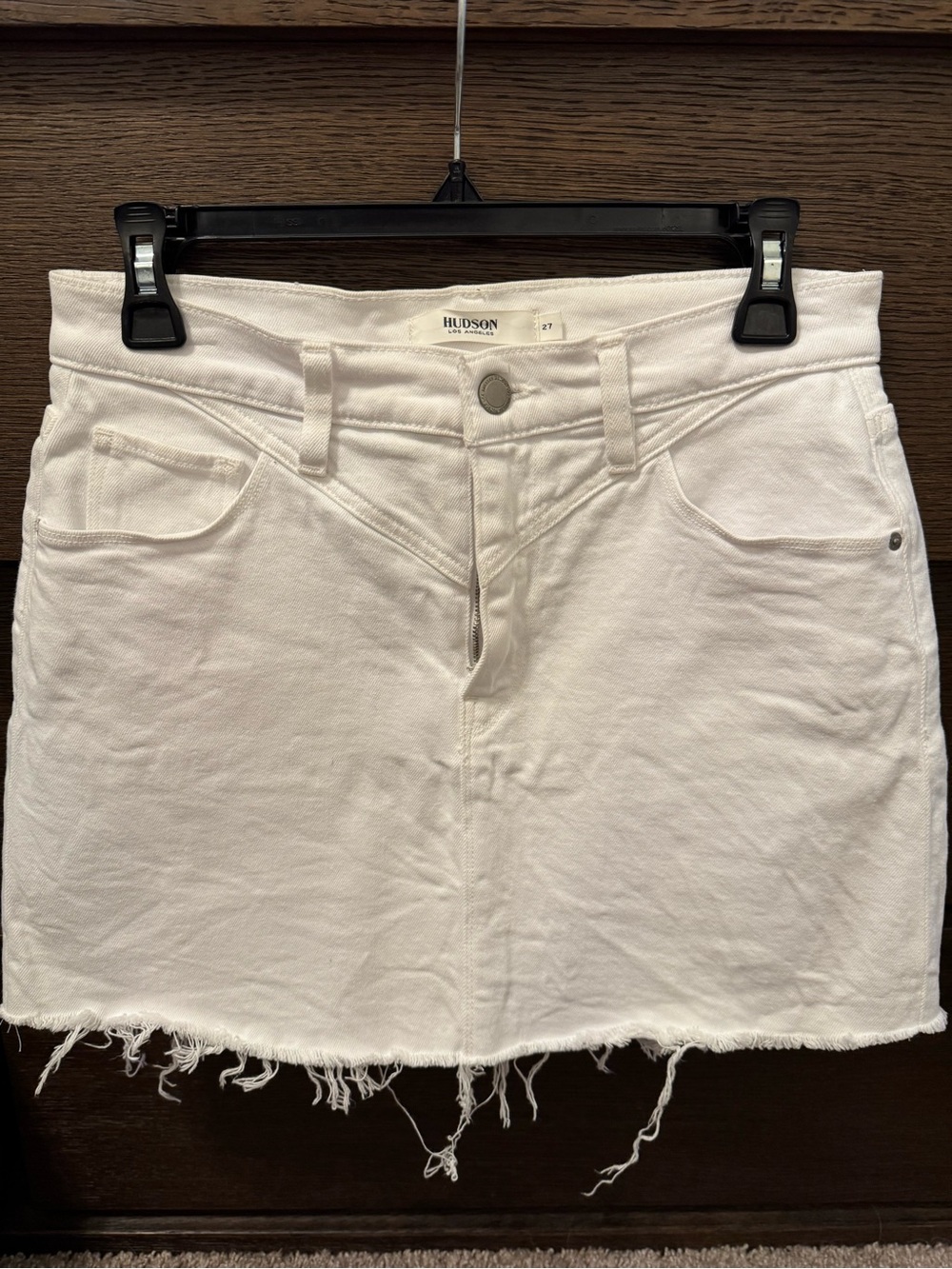 Hudson Jeans White Frayed Hem Denim Mini Skirt